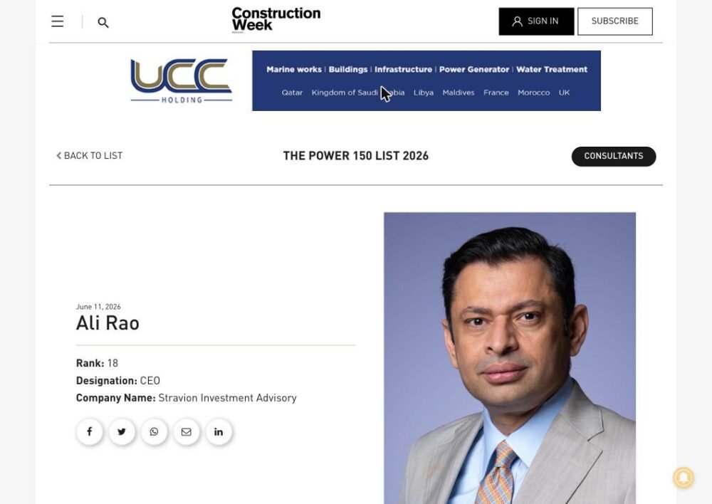 Ali Rao Named #18 on Construction Week Power 150 List 2026